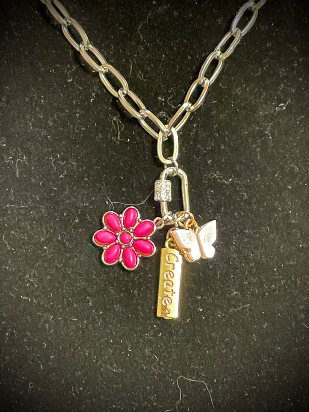 Golden color carabiner with a pave of encrusted rhinestones